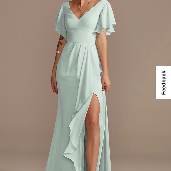 slim fit dress slacks Wedtrend Women Sage Green Long Bridesmaid Dress with Side Slit Floral Jacquard Dress Sheath Strapless Ruched Wedding Guest Dress, Sage Green / US20W main image 1